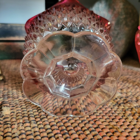 2pc Indiana Glass Ruby Flash Diamond Point~Dish & Footed Bowl - Picture 4 of 10